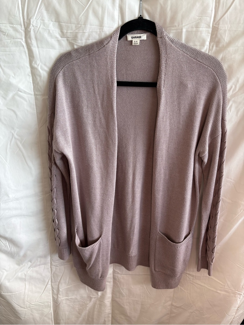 Garage Lavender Women Open-Front Cable Sleeve Cardigan, Size M.